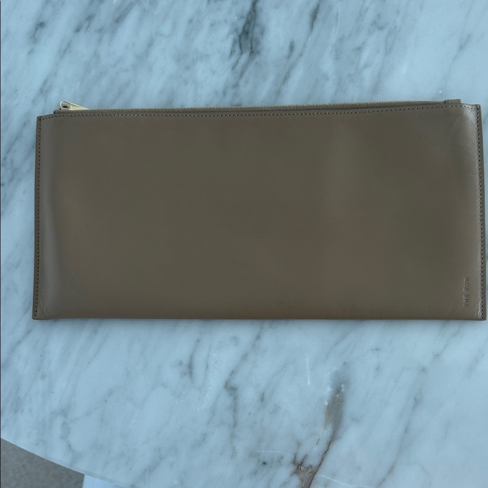 The Row Dark Tan Flat Clutch